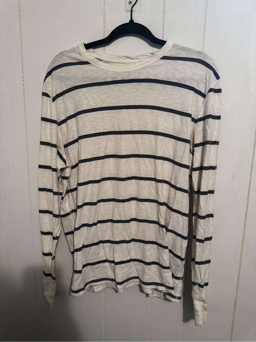 American Eagle Outfitters Men's Long Sleeve Striped Tee - White & Black